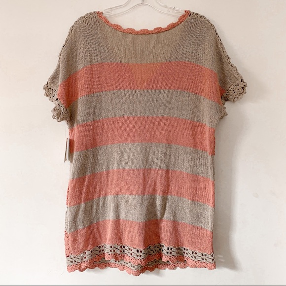 NWT Free People Pink & Grey Striped Crochet Silk Blend Swimsuit Coverup Dress - Picture 2 of 11